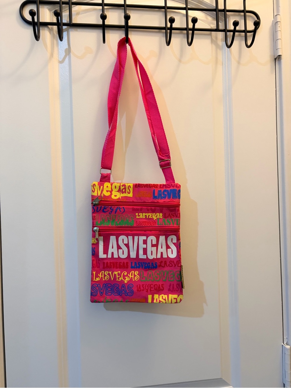 Bright Pink 'Las Vegas' Crossbody Bag with Multi-Color Print